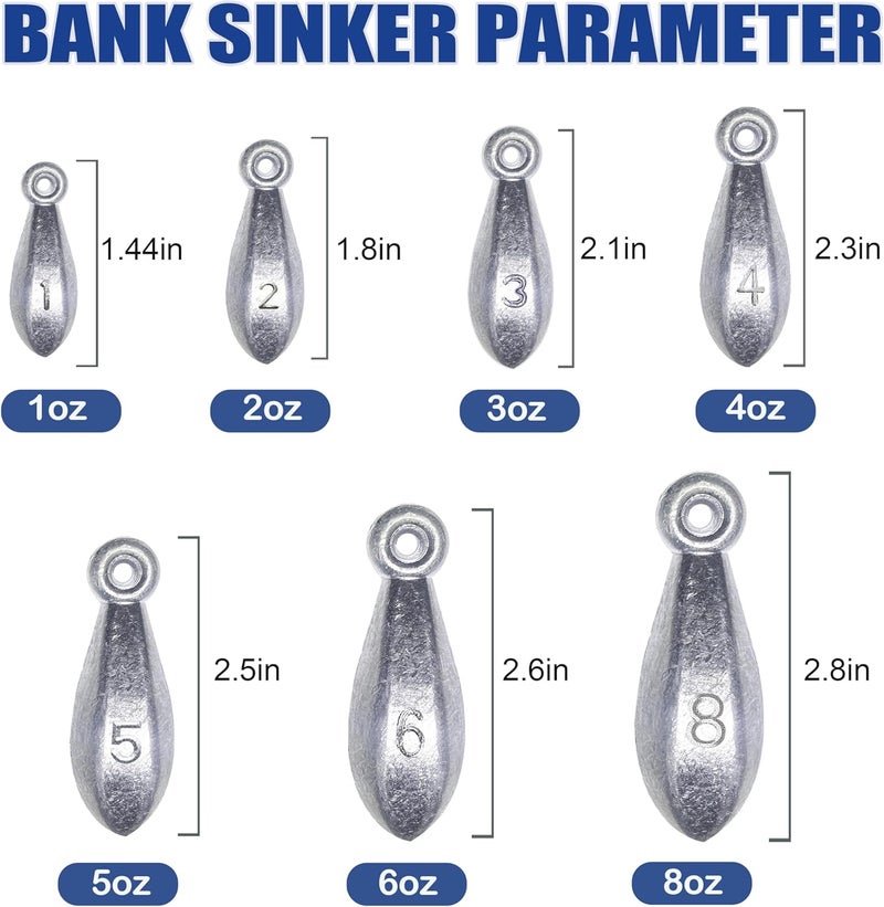 TKHDBF Fishing Weights Sinkers Bank Sinkers Bullet Weights for Surf Fishing Pier Bank Fishing Saltwater Fishing Gear 1oz to 8oz - Image 3